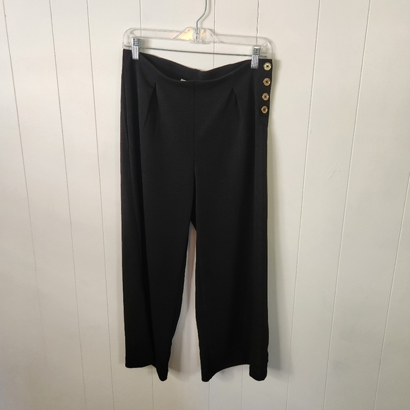 Michael Kors Wide Leg Crop Pants High Rise Black Cropped Stretchy Work Office - Picture 1 of 6